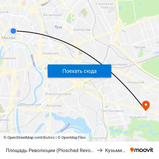 Площадь Революции (Ploschad Revolyutsii) to Кузьминки map