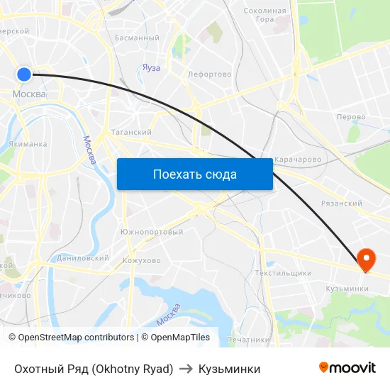 Охотный Ряд (Okhotny Ryad) to Кузьминки map