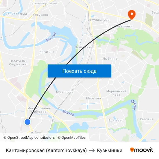 Кантемировская (Kantemirovskaya) to Кузьминки map