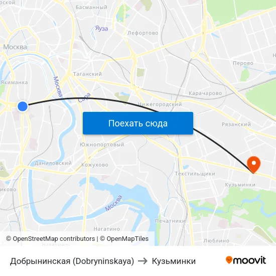 Добрынинская (Dobryninskaya) to Кузьминки map