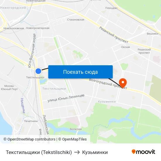 Текстильщики (Tekstilschiki) to Кузьминки map