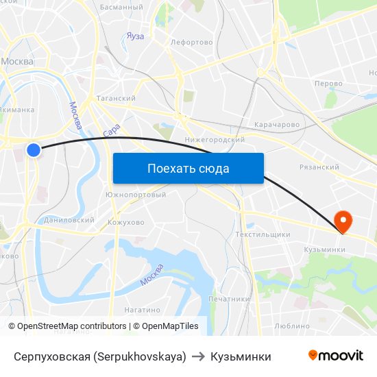 Серпуховская (Serpukhovskaya) to Кузьминки map