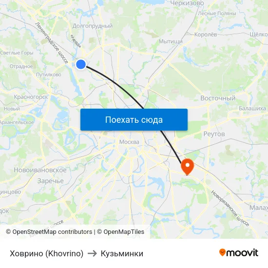 Ховрино (Khovrino) to Кузьминки map