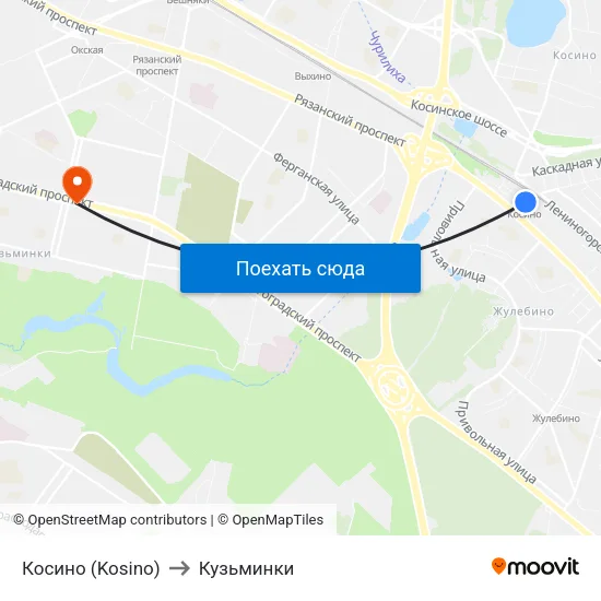 Косино (Kosino) to Кузьминки map