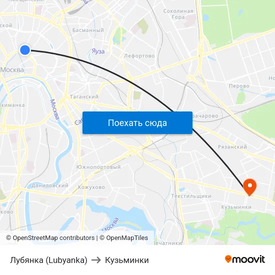 Лубянка (Lubyanka) to Кузьминки map