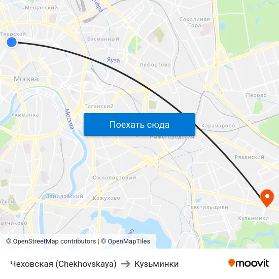 Чеховская (Chekhovskaya) to Кузьминки map