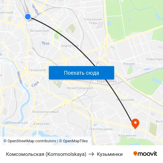 Комсомольская (Komsomolskaya) to Кузьминки map