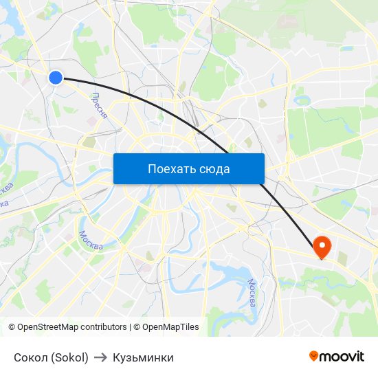 Сокол (Sokol) to Кузьминки map