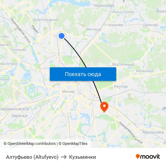 Алтуфьево (Altufyevo) to Кузьминки map