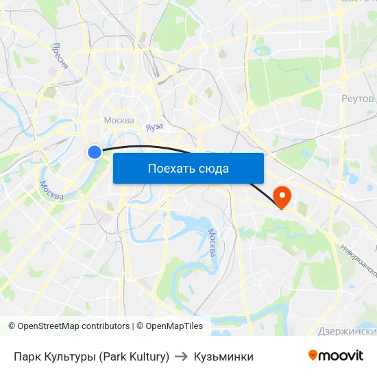 Парк Культуры (Park Kultury) to Кузьминки map