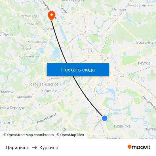 Царицыно to Куркино map