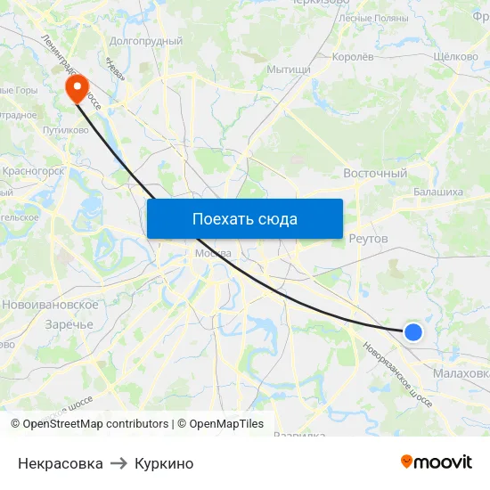 Некрасовка to Куркино map