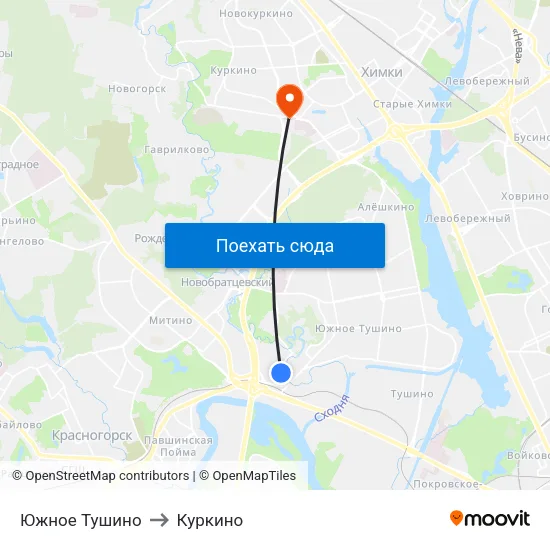 Южное Тушино to Куркино map