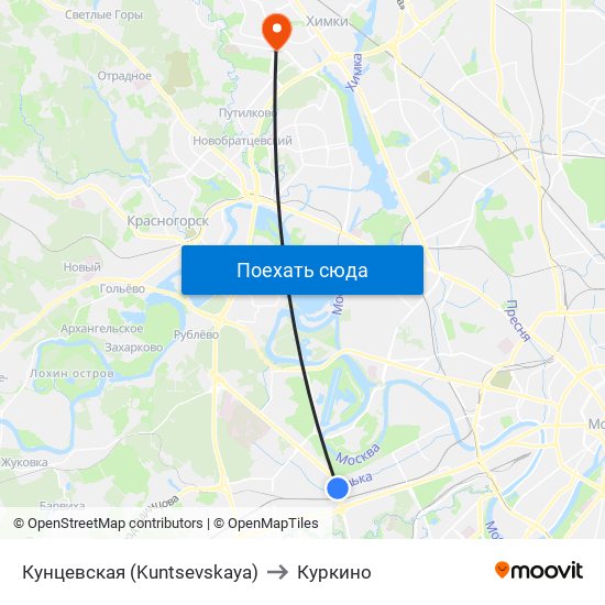 Кунцевская (Kuntsevskaya) to Куркино map