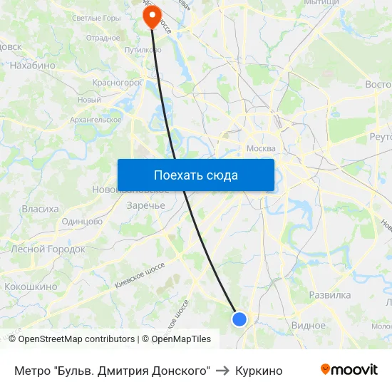 Метро "Бульв. Дмитрия Донского" to Куркино map
