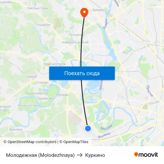 Молодежная (Molodezhnaya) to Куркино map