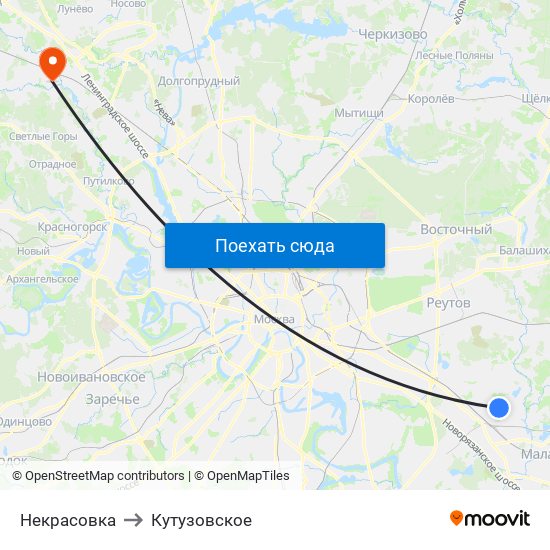 Некрасовка to Кутузовское map