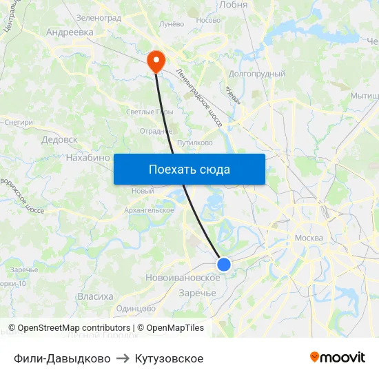 Фили-Давыдково to Кутузовское map