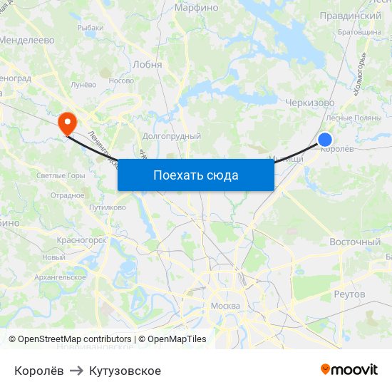 Королёв to Кутузовское map