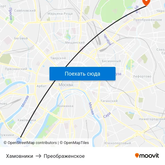 Хамовники to Преображенское map