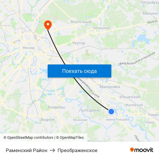 Раменский Район to Преображенское map