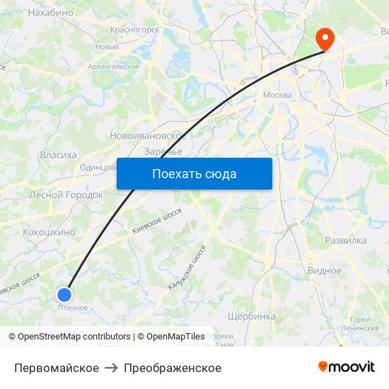 Первомайское to Преображенское map