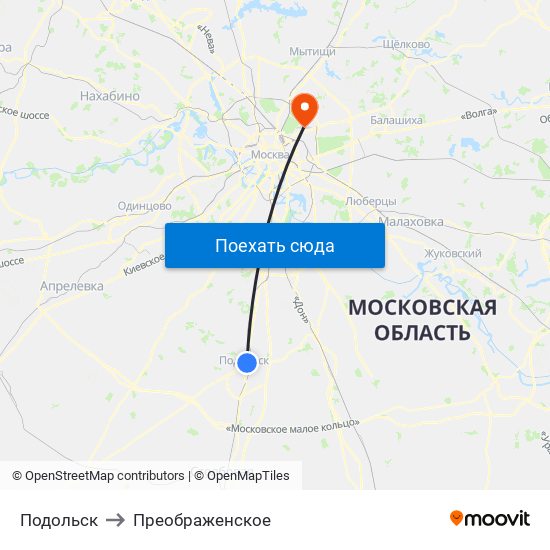 Подольск to Преображенское map