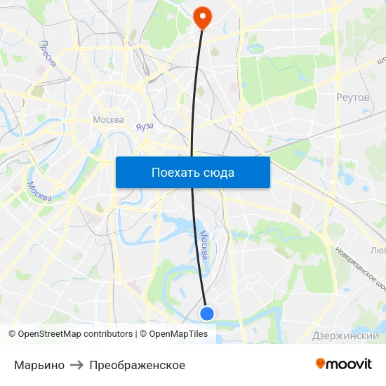 Марьино to Преображенское map