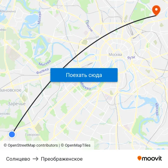 Солнцево to Преображенское map