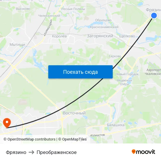 Фрязино to Преображенское map