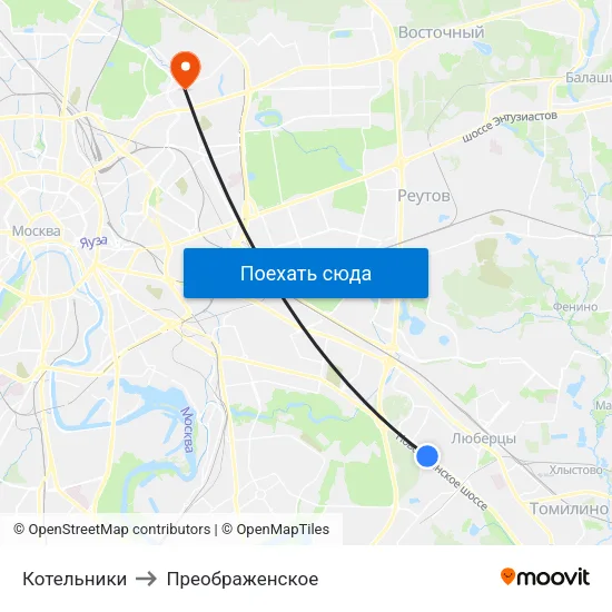 Котельники to Преображенское map