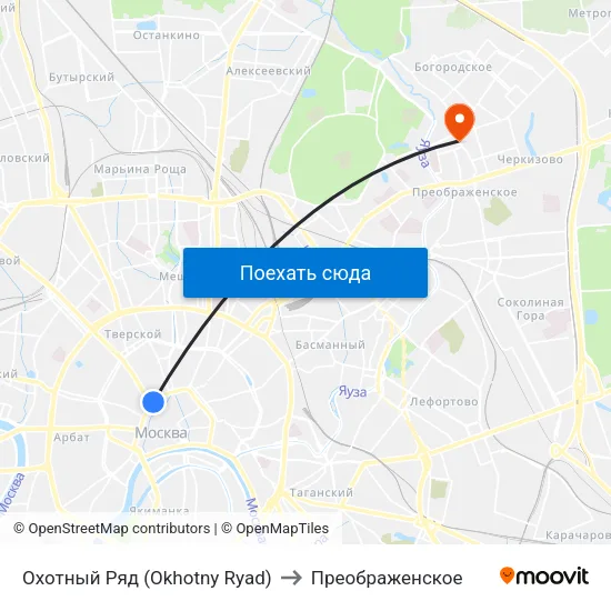 Охотный Ряд (Okhotny Ryad) to Преображенское map