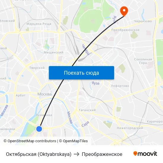 Октябрьская (Oktyabrskaya) to Преображенское map