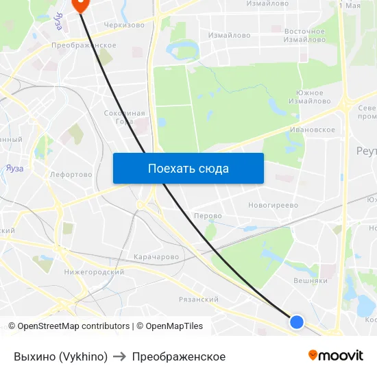 Выхино (Vykhino) to Преображенское map