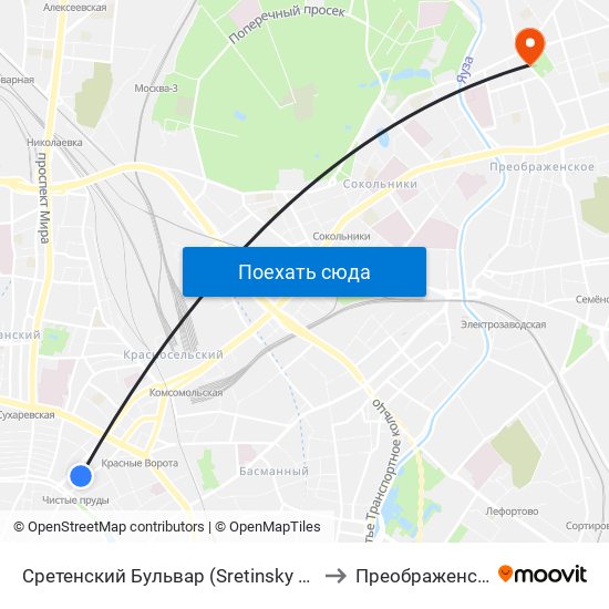 Сретенский Бульвар (Sretinsky Bulvar) to Преображенское map