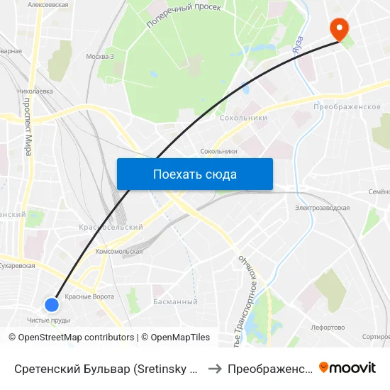 Сретенский Бульвар (Sretinsky Bulvar) to Преображенское map
