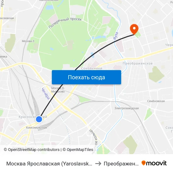 Москва Ярославская (Yaroslavsky Station) to Преображенское map