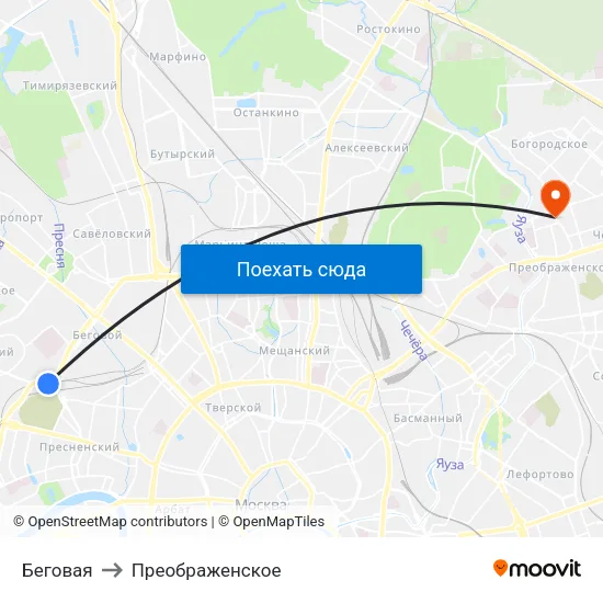 Беговая to Преображенское map