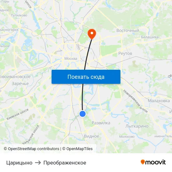 Царицыно to Преображенское map