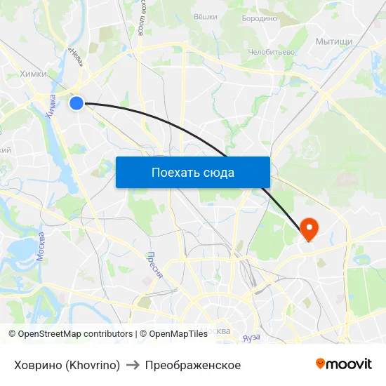 Ховрино (Khovrino) to Преображенское map