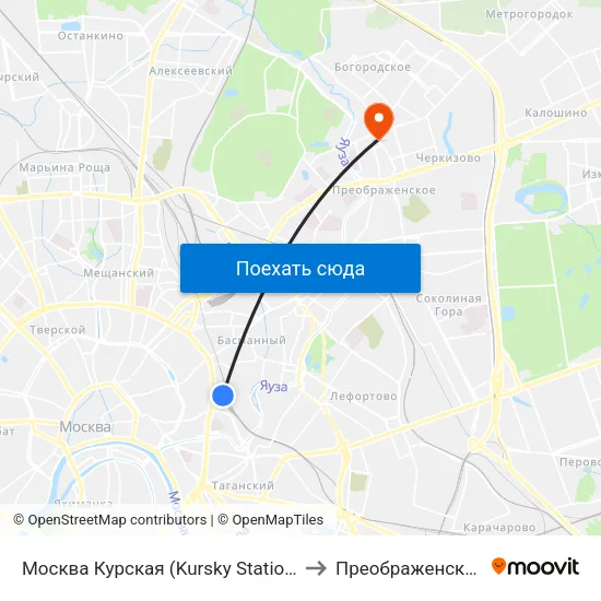 Москва Курская (Kursky Station) to Преображенское map