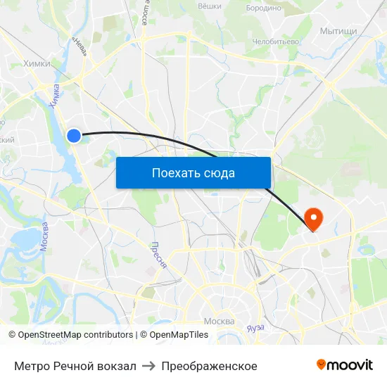 Метро Речной вокзал to Преображенское map
