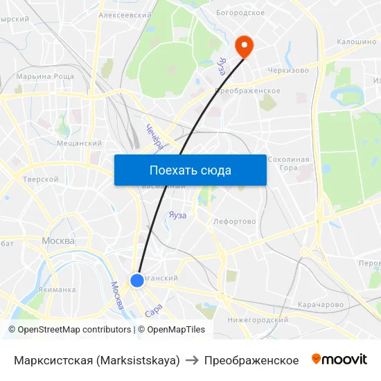 Марксистская (Marksistskaya) to Преображенское map