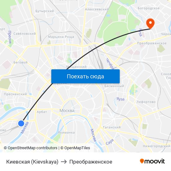 Киевская (Kievskaya) to Преображенское map