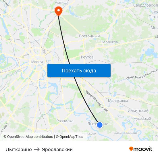Лыткарино to Ярославский map