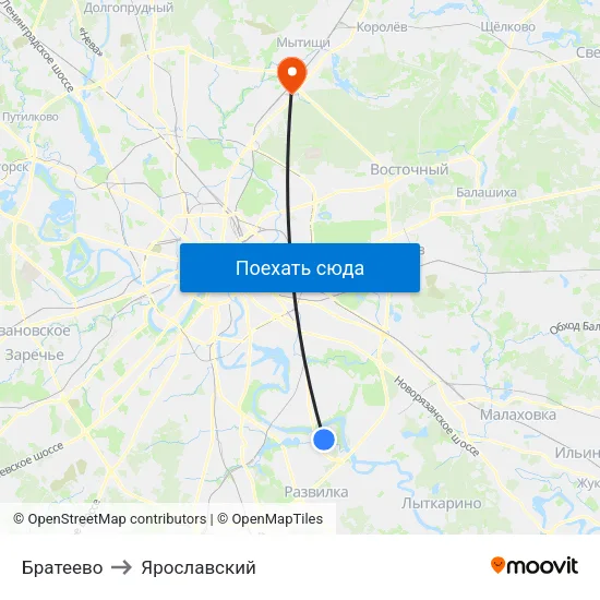 Братеево to Ярославский map