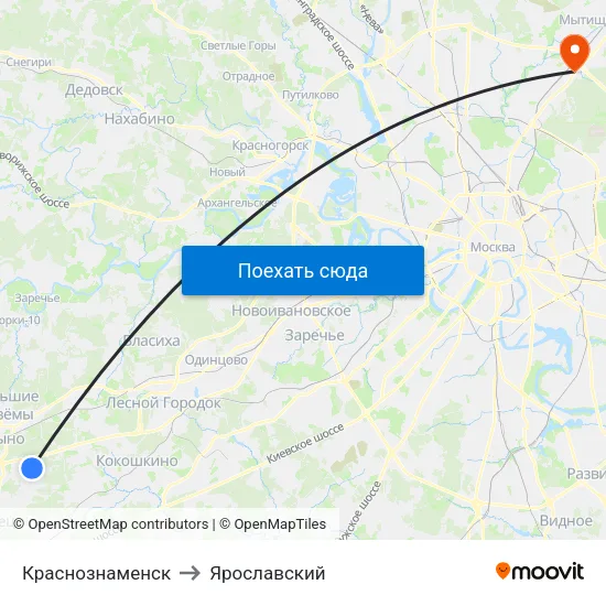 Краснознаменск to Ярославский map