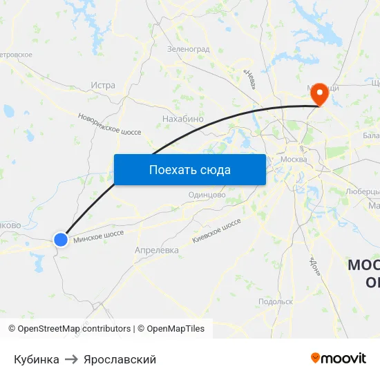 Кубинка to Ярославский map