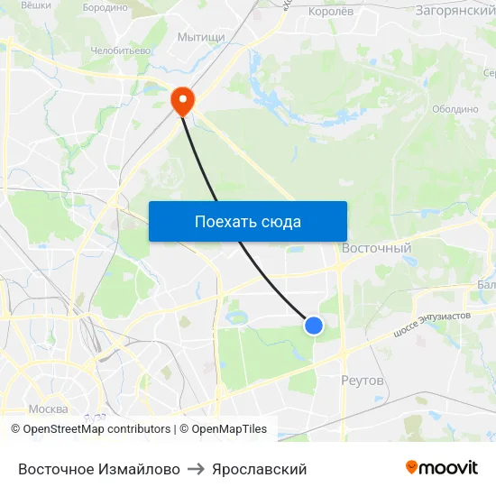 Восточное Измайлово to Ярославский map