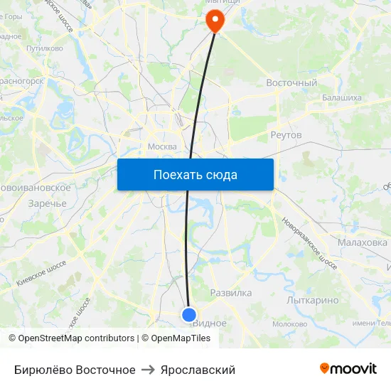 Бирюлёво Восточное to Ярославский map